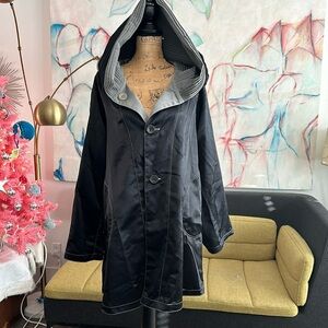 Oopera reversible coat jacket XL black & grey trapeze hoodie accordian hood
